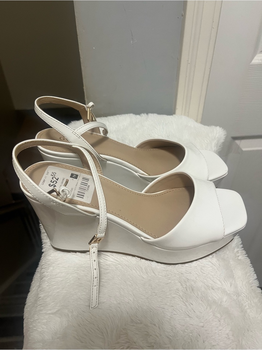 White Women's Wedge Sandals with Ankle Strap